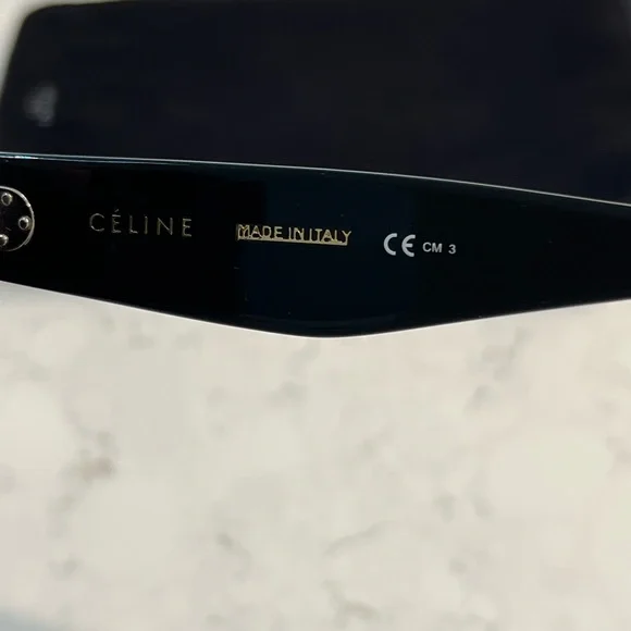 Authentic Celine (original) round cat-eye sunglasses, black frames, green lens. CEL305402_3_enlargedcopy_grand  main image 3